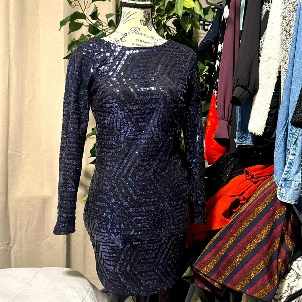 Akira Chicago black label Blue Sequin mini dress size small